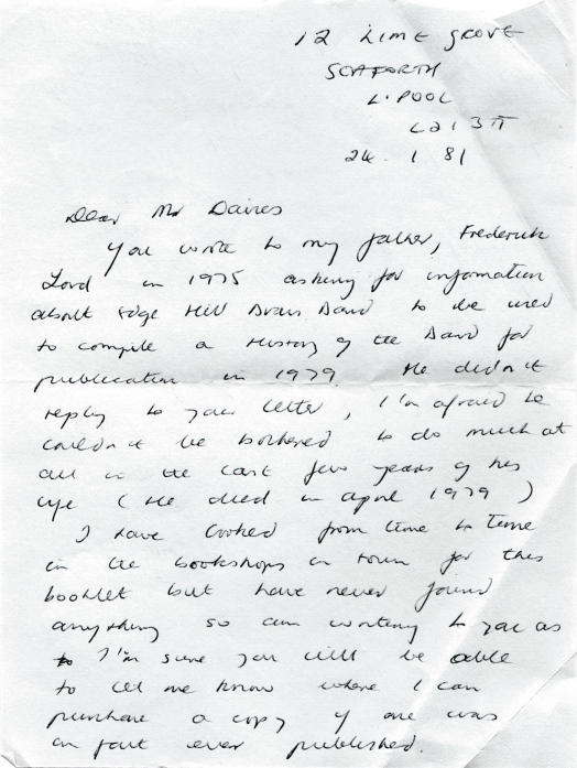 Letter from Vivienne Lord to Mr. Russell Davies 24 January 1981